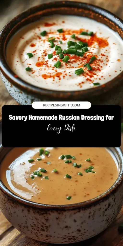 Discover the delicious world of homemade Russian dressing! This iconic condiment is not only creamy and flavorful but also incredibly versatile. Perfect for salads, sandwiches, and as a zesty dip, it packs a punch with its unique blend of tangy, sweet, and spicy notes. Easy to make with simple ingredients, you can customize it to your taste. Elevate your dishes with this savory dressing—your taste buds will thank you! #RussianDressing #HomemadeDressing #Cooking #Foodie #Condiments #HealthyEating #RecipeIdeas