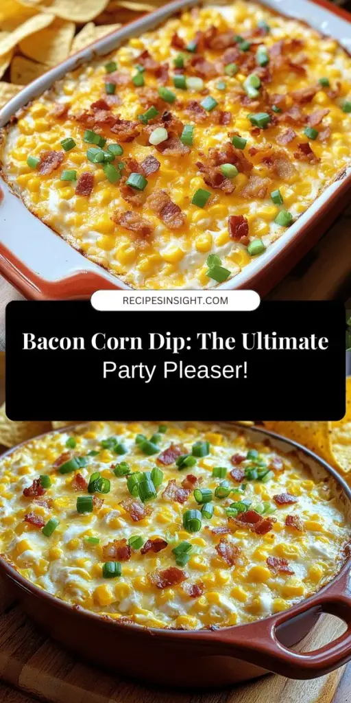 Indulge in the ultimate comfort food with Sizzling Bacon & Creamy Corn Dip! This flavorful appetizer combines crispy bacon, creamy cheeses, and sweet corn for an irresistible treat. Perfect for parties, game days, or cozy nights in, it’s easy to make and even easier to share. Serve with tortilla chips or veggie sticks for a delicious experience everyone will love. Try this recipe and elevate your snack game! #BaconDip #Appetizers #PartyFood #ComfortFood