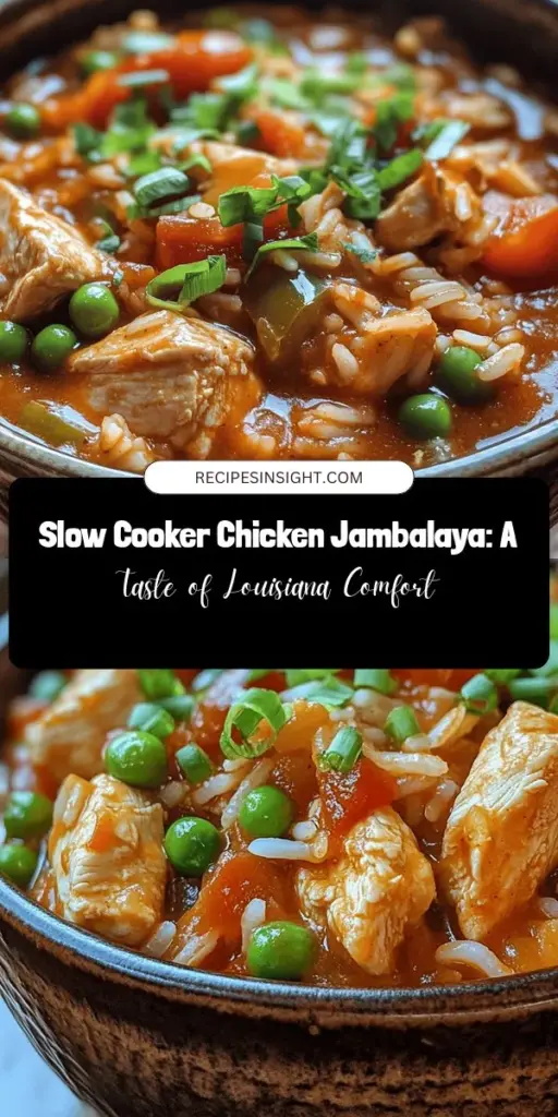 Discover the rich flavors of Louisiana with this delicious Slow Cooker Chicken Jambalaya recipe! Enjoy a perfect blend of spices, chicken, and veggies that's not just hearty but also incredibly easy to make. Ideal for busy nights, this one-pot wonder fills your home with inviting aromas as it cooks. Experience the taste of Creole cuisine right in your kitchen! #Jambalaya #SlowCookerRecipes #LouisianaCuisine #ComfortFood #OnePotMeals #HomeCooking