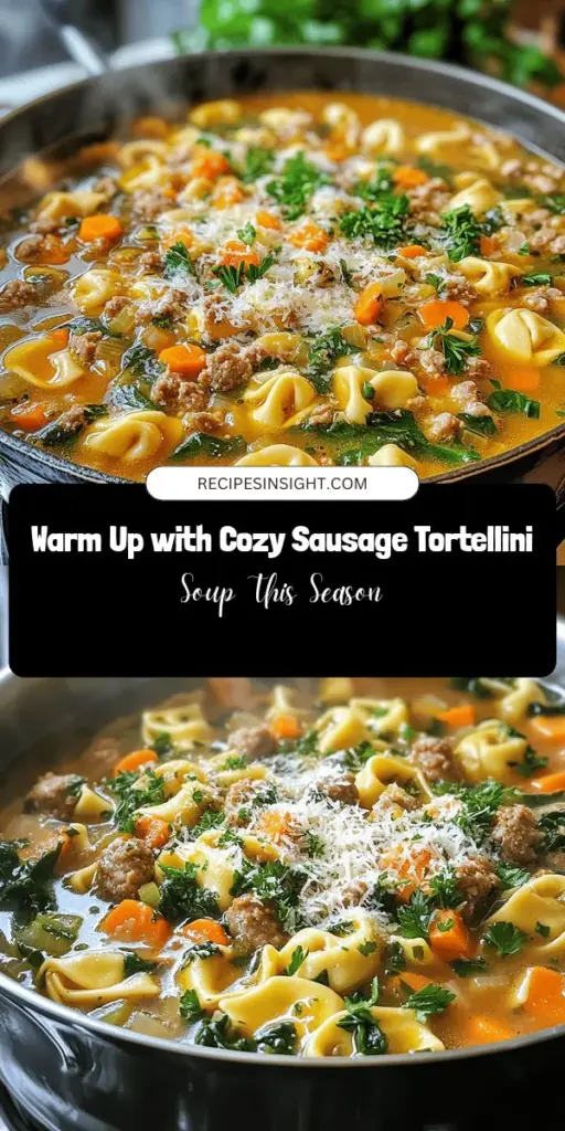 Warm up your cold nights with this delightful cozy sausage tortellini soup! Packed with hearty Italian sausage, tender tortellini, and vibrant vegetables, this recipe is perfect for family dinners or cozy nights in. It’s not just a meal; it’s a hug in a bowl! Customize it with your favorite greens and spices for a personal touch. Serve with crusty bread for the ultimate comfort food experience! #ComfortFood #SausageSoup #Tortellini #CozyMeals #FallRecipes