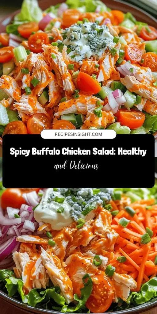 Discover the deliciousness of Buffalo Chicken Salad Delight, a spicy and healthy meal that's perfect for any occasion! Packed with protein-rich chicken, crunchy fresh veggies, and creamy Greek yogurt dressing, this salad provides all the flavors of traditional buffalo chicken without the guilt. Ideal for lunch or dinner, it's easy to prepare and meal prep friendly. Try it today for a nutritious twist on a classic favorite! #BuffaloChickenSalad #HealthyEats #MealPrep #SaladRecipes #HealthyCooking #SpicyDish