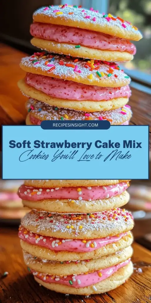 Indulge in the sweetness of Soft Strawberry Cake Mix Sandwich Cookies! These easy-to-make treats combine vibrant strawberry flavor with a soft, cake-like texture that’s perfect for any occasion. Ideal for parties or cozy afternoons, these delightful cookies are filled with creamy strawberry goodness. Gather your ingredients and create delicious memories with every bite! #StrawberryCookies #BakingJoy #DessertLovers #EasyRecipes #CookieLove #SweetTreats #HomemadeGoodness