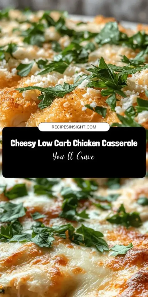 Discover the Cheesy Low Carb Chicken Wonder Casserole, your next go-to dish for satisfying comfort food without the carb overload! This casserole combines tender chicken, nutrient-rich broccoli, and creamy cheeses to create a delicious, fulfilling meal that's perfect for any low-carb lifestyle. Ideal for family dinners and meal prep, enjoy a dish that’s both wholesome and comforting! #LowCarb #Casserole #HealthyEating #KetoRecipes #ChickenRecipes #MealPrep #ComfortFood