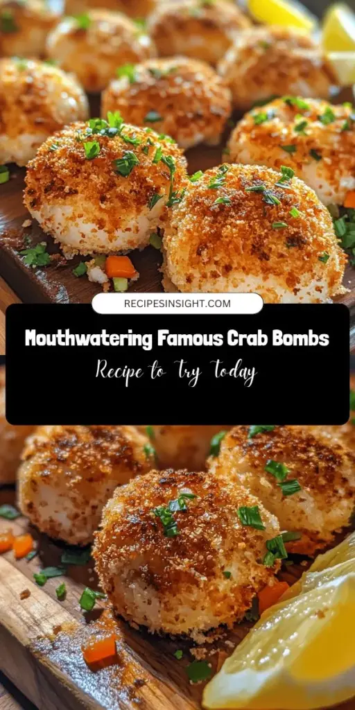 Dive into the delicious world of Famous Crab Bombs! These crispy, golden-brown bites are filled with rich crab and creamy goodness, making them perfect for parties or game day snacks. With fresh ingredients and a touch of Old Bay seasoning, they're sure to impress seafood lovers. Try out this delightful recipe and elevate your culinary skills! #CrabBombs #SeafoodDelight #YummyRecipes #PartyFood #DeliciousSnacks #CookingAtHome #SeafoodLovers