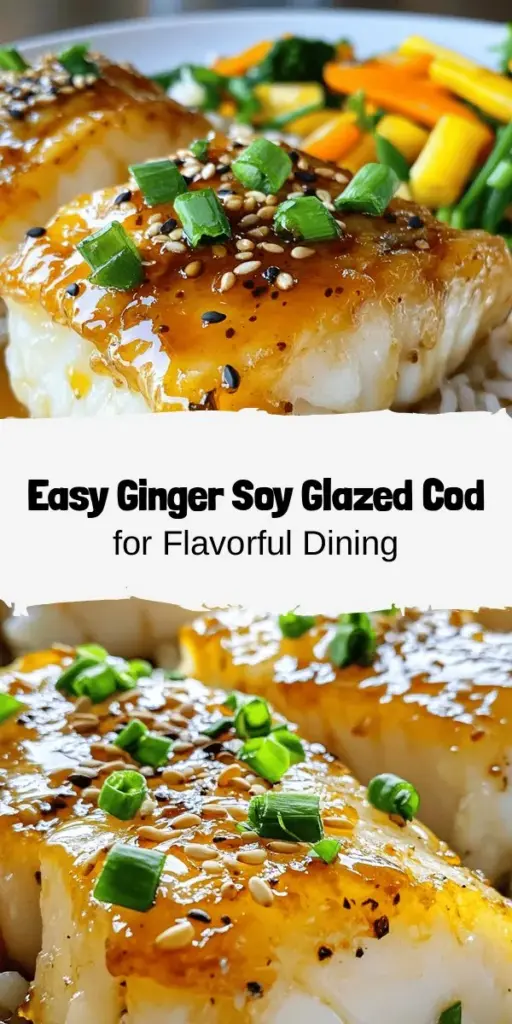 Discover a mouthwatering twist on dinner with this Ginger Soy Glazed Cod recipe. With just a few simple ingredients like fresh ginger, garlic, and soy sauce, you can create a deliciously savory dish that’s packed with health benefits. Cod is a lean protein rich in omega-3 fatty acids, making it perfect for a nutritious meal. Impress your family and friends with flavors that burst in every bite! #CodRecipe #HealthyDinner #GingerSoy #EasyMealPrep #SeafoodDelight #HomeCooking