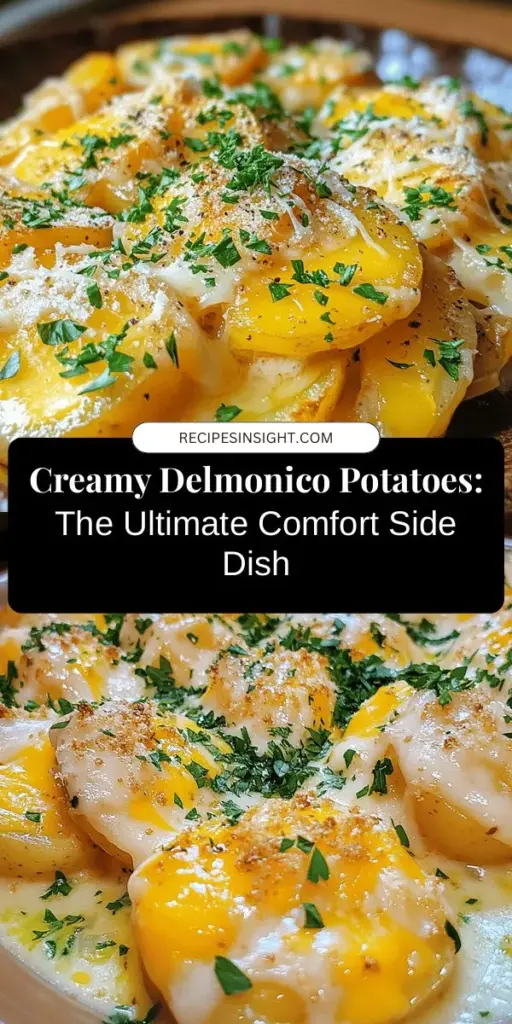 Indulge in the creamy goodness of Delmonico Potatoes Delight, a rich side dish that enhances any meal. This classic recipe features hearty russet potatoes combined with heavy cream, cheddar, and Parmesan for a mouthwatering experience. Originating from the iconic Delmonico's restaurant, this dish is a favorite for gatherings and comforting family dinners. Discover its history, health benefits, and easy preparation steps to elevate your culinary skills. #DelmonicoPotatoes #ComfortFood #CulinaryHistory #CreamyDelights #RecipeShare #PotatoLovers