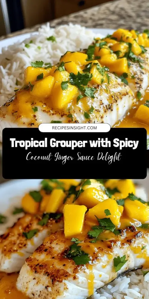 Escape to the tropics with this delicious Tropical Grouper with Spicy Coconut-Ginger Sauce! This recipe combines flaky grouper with a creamy, aromatic sauce made from coconut milk and ginger, perfect for any occasion. Rich in lean protein and omega-3s, it’s a healthy yet indulgent choice for your next meal. It’s easy to prepare and will impress your family and friends! Dive into this tropical delight today! #TropicalGrouper #SeafoodRecipe #HealthyEating #CoconutSauce #EasyCooking