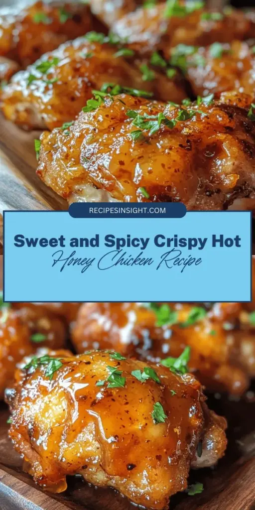 Discover the perfect fusion of sweet and spicy with Crispy Hot Honey Chicken! This mouthwatering dish features tender chicken thighs wrapped in a crispy coating, all topped with a delicious hot honey sauce. Ideal for family dinners or gatherings, this recipe balances flavors and textures, making it a crowd-pleaser. Get ready to impress your taste buds and those of your guests! Try it now! #HotHoneyChicken #SweetAndSpicy #CrispyChicken #DinnerInspiration #FoodieDelight