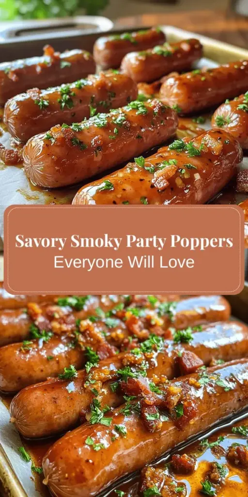 Elevate your gatherings with Smoky Party Poppers featuring a sweet BBQ glaze that will have everyone raving! These irresistible bite-sized appetizers combine savory Little Smokies with a sticky glaze made from BBQ sauce, honey, and spices. Perfect for game nights, potlucks, or holiday celebrations, they're easy to make and sure to please all taste buds. Discover the recipe and tips to impress your guests! #PartyPoppers #BBQAppetizers #SmokyFlavors #GameDaySnacks #EasyRecipes