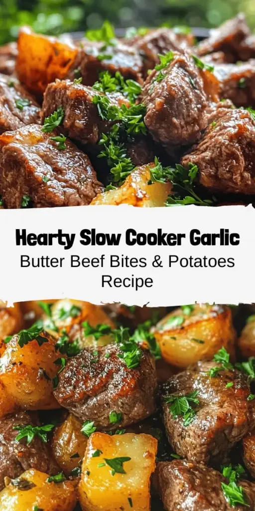 Looking for a comforting meal that’s both delicious and easy to make? Try this Slow Cooker Garlic Butter Beef Bites & Potatoes recipe! With rich garlic butter flavors, tender beef, and creamy potatoes, it’s perfect for busy weeknights or family gatherings. Just toss the ingredients in your slow cooker and let it work its magic! Enjoy heartwarming bites that bring everyone together around the table. #SlowCooker #BeefBites #ComfortFood #EasyMeals #FamilyDinner #GarlicButter #Potatoes #RecipeIdeas