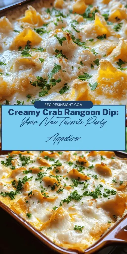 Discover the delicious world of Creamy Crab Rangoon Dip Delight! This easy-to-make dip combines the rich flavors of cream cheese, lump crab meat, and savory seasonings, creating a perfect appetizer for any gathering. Bake until bubbly and serve with crispy wonton strips for a crunchy contrast. Ideal for parties, family dinners, or cozy nights in, this dip is sure to impress your guests! #CrabRangoonDip #Appetizer #DipRecipes #PartyFood #SeafoodLovers #YummySnacks