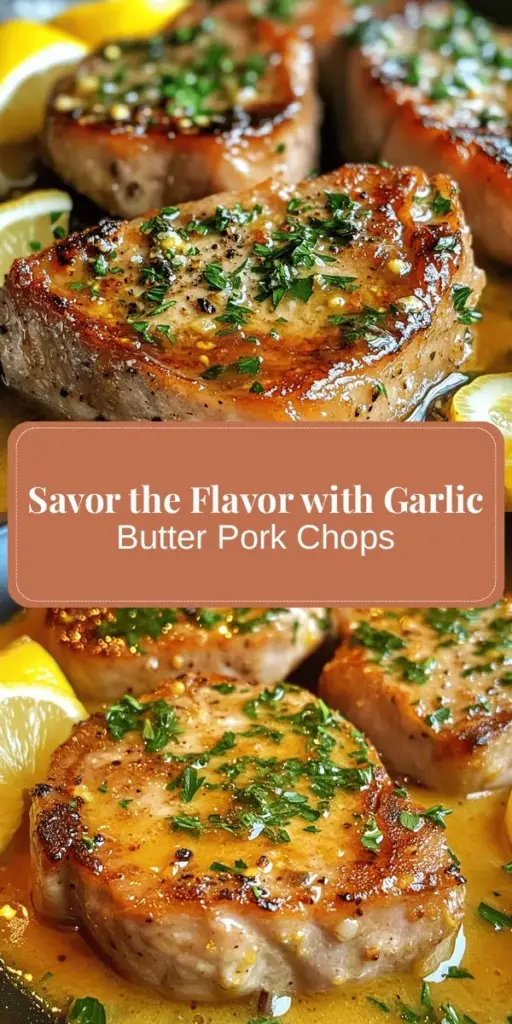 Indulge in the mouthwatering flavors of Garlic Butter Pork Chops! This simple yet gourmet recipe elevates your weeknight dinner with juicy pork chops seared to perfection and drenched in a rich garlic butter sauce. Packed with protein and nutrients, pork chops are versatile and perfect for any meal. Try this recipe and impress your family with a delicious homemade dish! #PorkChops #GarlicButter #EasyRecipes #HomeCooking #DinnerInspiration #YummyFood #Foodie