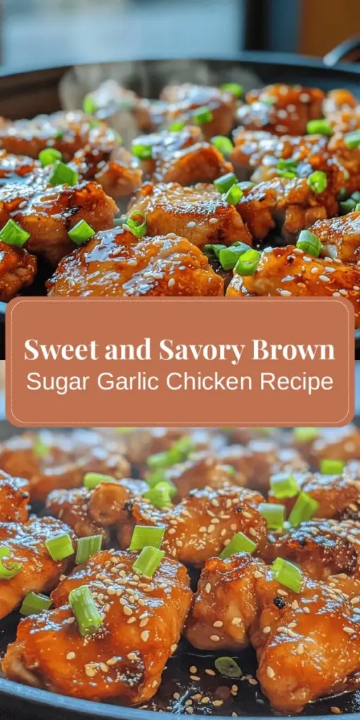 Discover the deliciousness of Brown Sugar Garlic Chicken Delight, a recipe that perfectly combines sweet and savory flavors for every occasion. This easy dish features juicy chicken thighs marinated in a flavorful mix of brown sugar, garlic, soy sauce, and more. Quick to prepare and sure to impress, it's ideal for busy weeknights or special gatherings. Elevate your dinner experience today! #ChickenRecipes #DeliciousMeals #QuickDinner #Foodie #HomeCooking #FlavorfulFeast