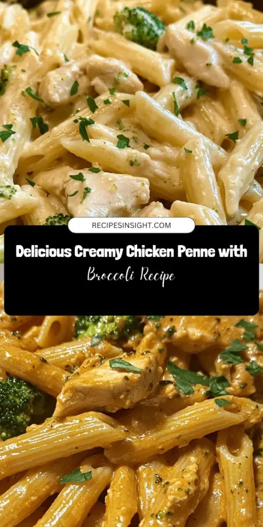 Looking for a comforting weeknight dish? Try this Creamy Broccoli and Chicken Penne recipe! With a rich creamy sauce, tender chicken, and vibrant broccoli, this dish is packed with flavor and nutrition. It's easy to customize with your favorite veggies or proteins, making it perfect for any family meal. Quick to prepare and absolutely delicious! #PastaRecipe #CreamyPasta #ChickenDinner #ComfortFood #HealthyEating #WeeknightMeals #YummyEats