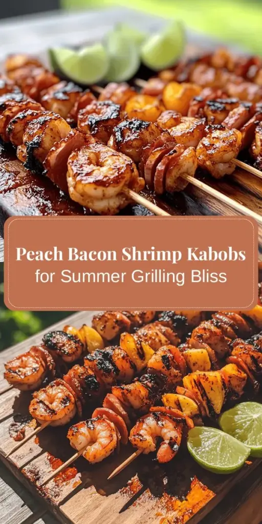 Elevate your summer BBQ with these BBQ, Sweet Chili, & Peach Bacon Wrapped Shrimp Kabobs! Juicy shrimp, crispy bacon, and sweet peaches come together to create a flavor explosion that's perfect for gatherings. Easy to prepare and packed with nutrients, this dish balances savory and sweet in every bite. Fire up the grill and impress your guests with this vibrant and delicious recipe! #BBQ #Grilling #ShrimpKabobs #SummerRecipes #HealthyEating #OutdoorCooking #Yummy