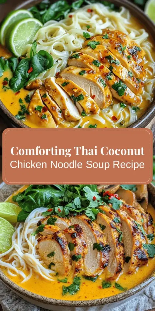 Experience the comforting warmth of Thai Coconut Chicken Noodle Soup, a delightful blend of tender chicken, creamy coconut milk, and aromatic herbs. This nourishing dish is perfect for a cozy evening at home or impressing friends at dinner. With a balance of sweet, salty, sour, and spicy flavors, it's a true Thai classic that anyone can make! Explore the rich culinary heritage of Thailand with this easy-to-follow recipe. #ThaiFood #ComfortFood #CoconutSoup #EasyRecipes #NoodleSoup