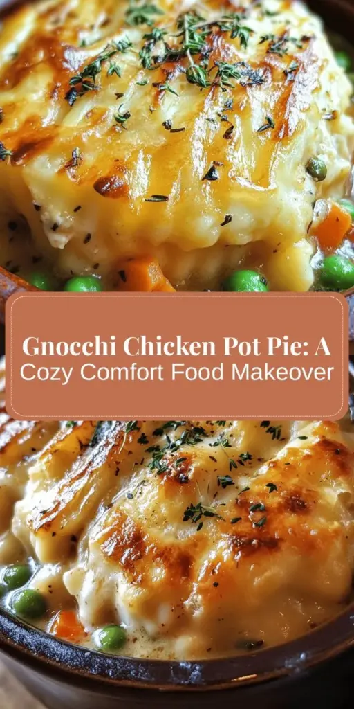 Discover the ultimate comfort food twist with Gnocchi Chicken Pot Pie! This delicious recipe combines the creamy goodness of traditional pot pie with the pillowy texture of gnocchi, making it a hearty meal your family will love. Packed with tender chicken, fresh veggies, and a golden puff pastry crust, it's perfect for cozy dinners. Elevate your cooking with this modern classic! #Gnocchi #ChickenPotPie #ComfortFood #Recipe #CookingAtHome #DinnerIdeas #Foodie