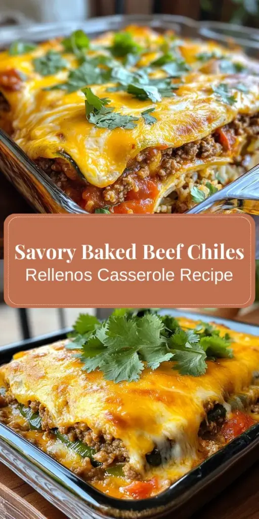 Discover the deliciousness of Baked Beef Chiles Rellenos Casserole! This comforting dish pairs ground beef and roasted poblano chiles in a creamy, cheesy ensemble that’s perfect for family gatherings or cozy dinners. Explore the cultural significance of this traditional Mexican favorite while enjoying a simplified, healthier twist. Gather your loved ones and savor the flavors of this hearty meal, creating memories around the table! #ChilesRellenos #Casserole #ComfortFood #MexicanCuisine #Foodie #RecipeIdeas #FamilyMeals