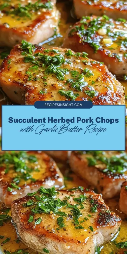 Discover the culinary magic of herbed pork chops with garlic butter! This delightful dish elevates a simple meal to gourmet status using fresh rosemary and thyme, combined with savory garlic butter. Perfect for weeknights or special occasions, these chops are juicy, flavorful, and easy to prepare. Serve alongside roasted veggies or a fresh salad for a complete meal. Try this recipe and impress your family and friends! #HerbedPorkChops #GarlicButter #EasyRecipes #HomeCooking #FoodieFavorites #HealthyEating #DinnerIdeas