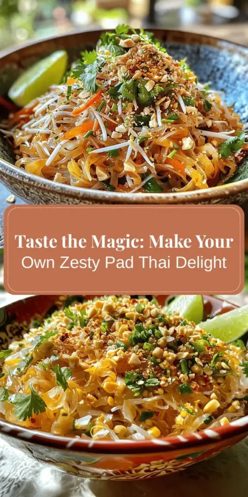 Discover the rich flavors and cultural heritage of Thailand with our Zesty Pad Thai Delight recipe. This popular dish combines sweet palm sugar, tangy tamarind, and savory fish sauce, creating a delightful experience for your taste buds. Learn about the history, key ingredients, and step-by-step preparation of this beloved comfort food. Perfect for any occasion, Pad Thai brings people together. Try making it at home! #PadThai #ThaiCuisine #CookingAtHome #Foodie #HomeCooking #Recipe #CulinaryHeritage #Delicious