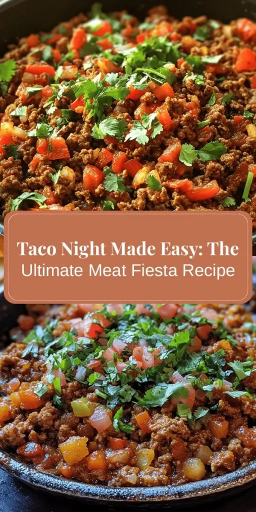 Discover the joy of tacos with the Ultimate Taco Meat Fiesta Recipe! Perfect for gatherings, this recipe showcases flavorful ground beef or turkey seasoned with spices like chili powder and cumin. Customize your tacos with a variety of toppings and sides for a fun meal. Whether you're hosting a party or enjoying a family dinner, this dish brings everyone together. Dive into taco culture and elevate your next meal! #TacoRecipe #UltimateTacos #TacoFiesta #FoodLovers #HomeCookedMeals #CulinaryJourney