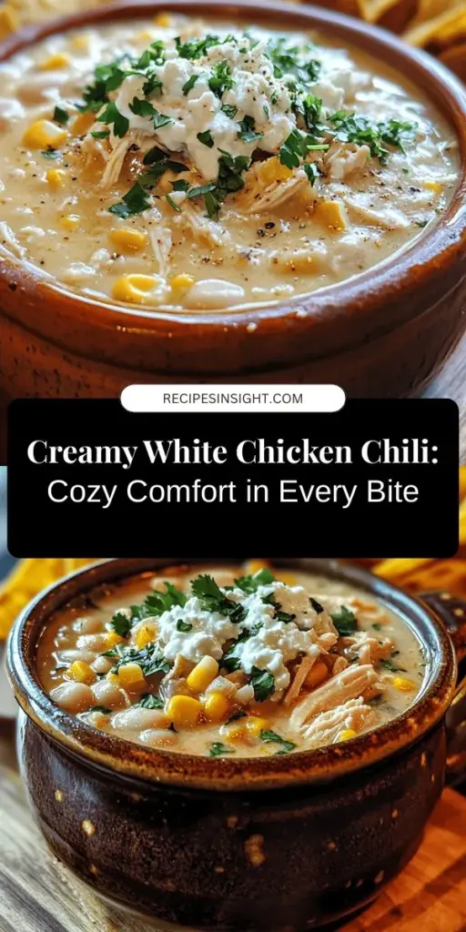 Indulge in a bowl of creamy white chicken chili that comforts the soul and pleases the palate. This quick recipe features tender chicken, white beans, and a mix of spices, all enveloped in a rich, creamy base. Perfect for cozy dinners or meal prep, it’s versatile enough to accommodate dietary needs. Add your favorite toppings and sides for a satisfying experience. Discover a culinary delight that's both hearty and nourishing! #ChickenChili #ComfortFood #Recipe #HealthyEating #Cooking