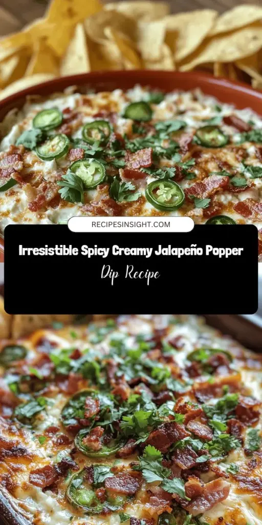 Elevate your next gathering with a crowd-pleaser: Spicy Creamy Jalapeño Popper Dip! This indulgent dip combines creamy textures and a spicy kick, perfect for sharing. Made with cream cheese, jalapeños, and a medley of cheeses, it’s a versatile addition to any party spread. Ideal for game days or family celebrations, this dip is sure to tantalize every taste bud. Try it now and impress your guests! #JalapenoPopperDip #PartyFood #Appetizers #GameDaySnacks #DeliciousDips