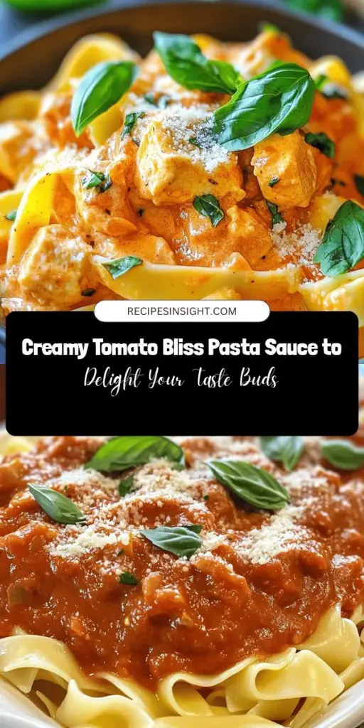 Discover the magic of homemade pasta with this Creamy Tomato Bliss Pasta Sauce! Made with fresh ingredients and a perfect blend of flavors, this sauce offers a rich, velvety texture that clings to your favorite pasta. Ideal for weeknight dinners or special occasions, it’s versatile and oh-so-satisfying. Learn how to elevate your meals and bring your family together with this delicious recipe! #PastaRecipe #HomemadeSauce #CreamyTomato #ComfortFood #CookingAtHome