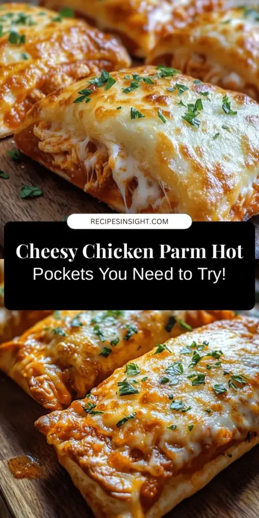 Satisfy your cravings with this delicious Cheesy Chicken Parm Hot Pockets recipe! Enjoy the perfect combination of golden crust, tender chicken, gooey cheeses, and rich marinara sauce in a convenient handheld treat. Ideal for game days, family dinners, or a quick snack, these pockets are customizable and easy to make. Discover how to create this mouthwatering dish today! #ChickenParm #HotPockets #EasyRecipe #ComfortFood #Foodie #CookingAtHome #SnackIdeas #ItalianFlavors