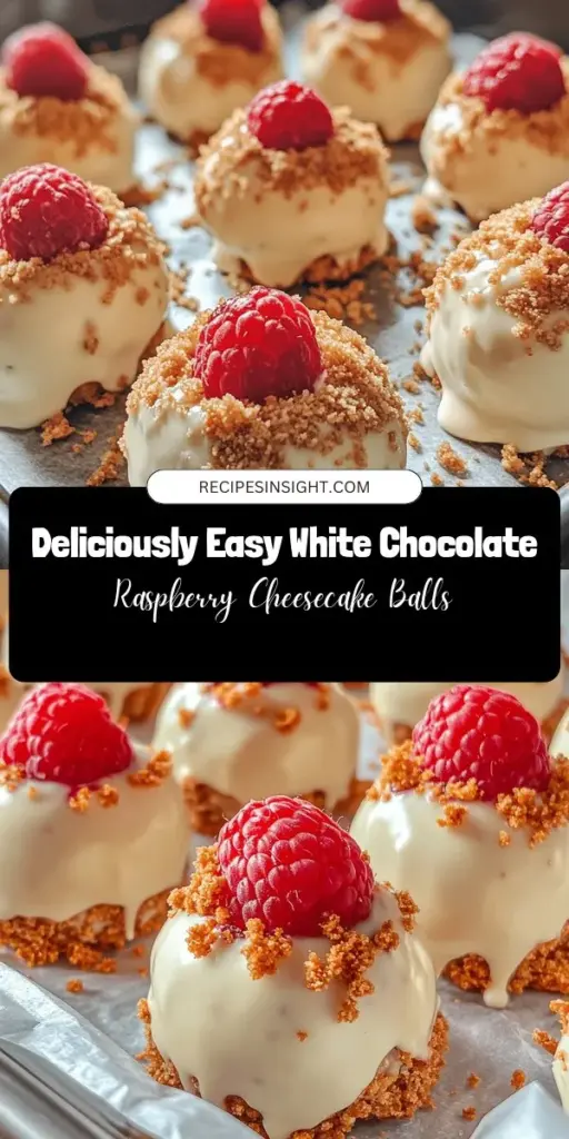 Indulge in the delightful combination of sweet and tart with these White Chocolate Raspberry Cheesecake Balls. Each bite features a creamy cheesecake filling infused with fresh raspberry puree, coated in smooth white chocolate. Perfect for parties or a sweet treat at home, these easy-to-make dessert balls will impress all your guests. Get ready to savor the perfect balance of flavors! #Dessert #CheesecakeBalls #Raspberry #Baking #SweetTreats