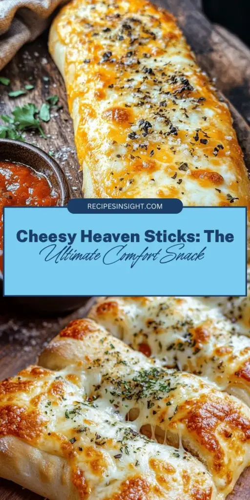 Discover the ultimate comfort snack with Cheesy Heaven Sticks! These homemade breadsticks combine gooey mozzarella and sharp Parmesan cheese enveloped in warm, soft bread. Perfect for gatherings or cozy nights in, they're simple to make and hard to resist. Elevate your meals or enjoy them with marinara for an extra treat. Get ready to savor every cheesy bite! #CheesyHeavenSticks #HomemadeSnacks #BakingLove #ComfortFood #Foodie #Breadsticks #EasyRecipes