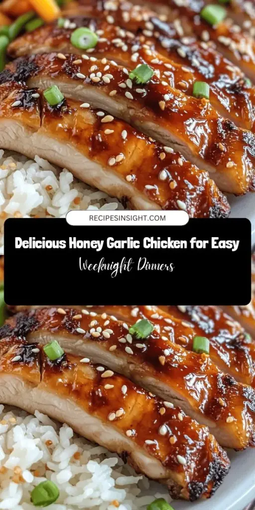 Discover the perfect weeknight dinner with this Sweet & Savory Honey Garlic Chicken recipe! This dish combines honey, garlic, and soy sauce for a flavor explosion that pleases everyone. Easy to prepare, it can be grilled, baked, or sautéed for delicious results. Serve it with rice or veggies for a cozy meal or slice it up for salads and wraps. A sure-fire hit for any gathering! #HoneyGarlicChicken #EasyRecipes #DinnerIdeas #Foodie #CookingAtHome #WeeknightDinner