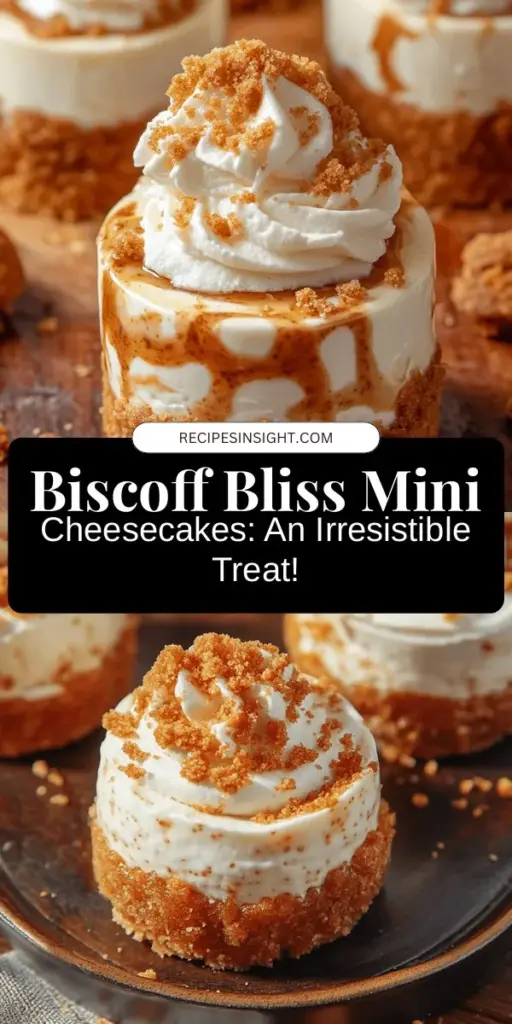 Indulge in the heavenly Biscoff Bliss Mini Cheesecakes—an irresistible dessert that combines creamy cheesecake with the caramelized flavors of Biscoff cookies. Perfect for parties or cozy nights in, these mini treats are easy to make and sure to impress. With a crunchy cookie crust, luscious filling, and delightful whipped cream topping, they're a delectable bite-sized delight. Discover the recipe and elevate your dessert game! #Biscoff #MiniCheesecakes #DessertLovers #BakingJoy #SweetTreats #CheesecakeHeaven