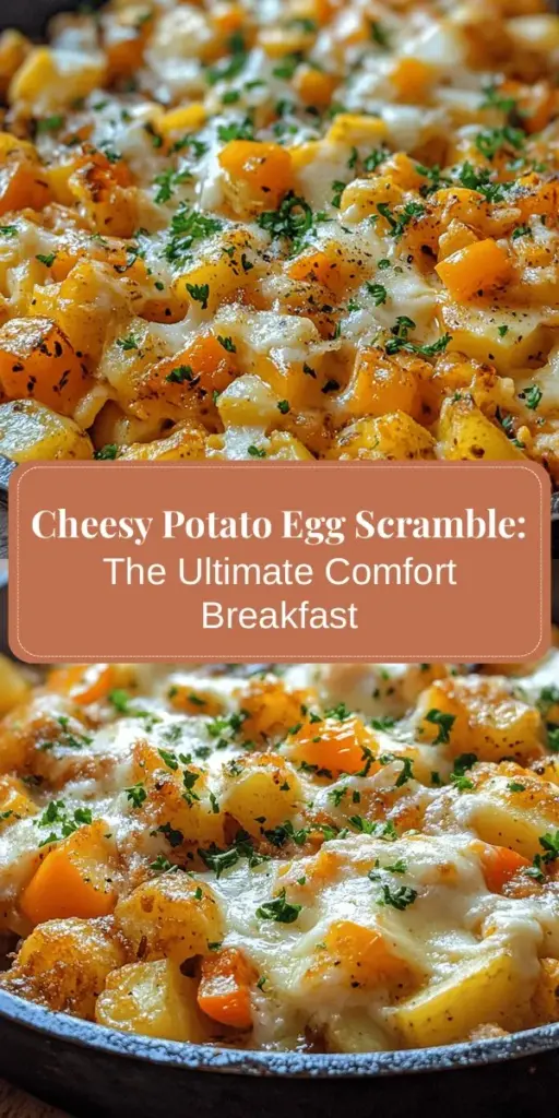 Start your day with a warm and comforting Cheesy Potato Egg Scramble! This delicious dish features fluffy scrambled eggs, tender golden potatoes, and melted cheese, creating the perfect blend of flavors and textures. Easy to prepare and endlessly customizable, it's great for breakfast, brunch, or anytime hunger strikes. Add your favorite veggies or spices for a unique twist! #Breakfast #Brunch #EggRecipes #ComfortFood #CheesyEggs #PotatoScramble #EasyRecipes #CookingAtHome