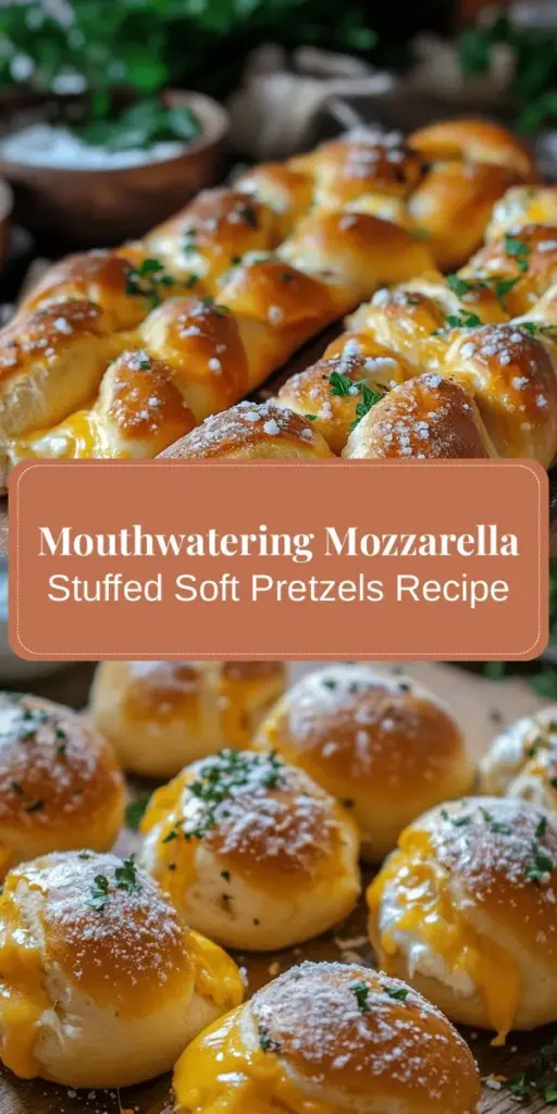 Indulge in the deliciousness of homemade Mozzarella Stuffed Soft Pretzels! These warm, chewy snacks are filled with gooey mozzarella and are perfect for parties or cozy nights in. Easy to make and customizable, they offer a unique culinary adventure that’s fun for the whole family. Elevate your snack game and impress your guests with these delightful pretzels that blend tradition and taste. Bake yours today! #HomemadePretzels #SnackIdeas #BakingFun #ComfortFood #CheeseLovers