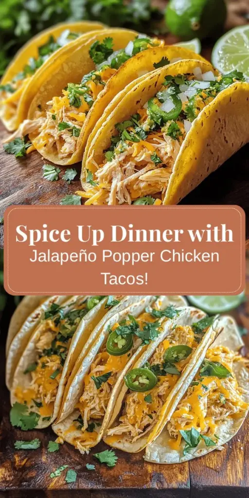Discover the deliciousness of Jalapeño Popper Chicken Tacos, a unique twist on a classic favorite! These tacos feature tender shredded chicken mixed with creamy cheese and spicy jalapeños, all wrapped in warm tortillas. Perfect for any occasion, they're a crowd-pleaser that's easy to customize. Bring flavor and excitement to your next meal! Try out the recipe for a tasty treat! #Tacos #JalapenoPopper #ChickenTacos #Foodie #RecipeIdeas #YummyEats
