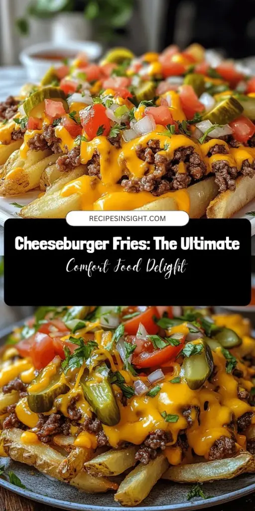 Discover the ultimate comfort food fusion with cheeseburger fries! This mouthwatering dish combines crispy fries with seasoned ground beef, melted cheese, and your favorite burger toppings. Customize it to your taste for a fun and hearty meal perfect for gatherings or cozy nights in. From the crunch of the fries to the richness of the beef, every bite is a delicious treat. Get ready to impress with this satisfying recipe! #CheeseburgerFries #ComfortFood #Foodie