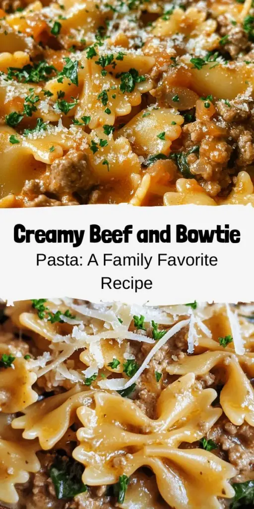 Discover the ultimate comfort food with Creamy Beef and Bowtie Bliss! This delicious pasta dish combines hearty ground beef with bowtie pasta, all enveloped in a rich, creamy sauce. Quick and easy to prepare, it’s perfect for busy weeknights or family gatherings. Add a sprinkle of red pepper flakes or fresh spinach for extra flavor and nutrition. Make mealtime special with this cozy recipe! #ComfortFood #PastaLovers #DinnerInspiration #QuickRecipes #FamilyMeals