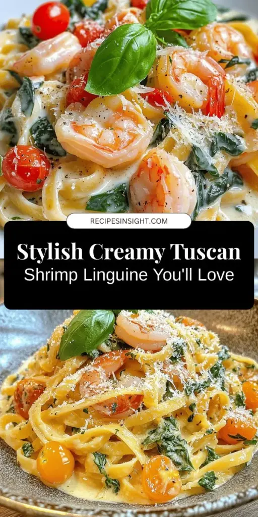 Discover the perfect blend of flavors with this Creamy Tuscan Shrimp Linguine recipe! Indulge in tender shrimp, al dente linguine, and a luscious cream sauce infused with garlic, cherry tomatoes, and fresh spinach. Ideal for any occasion, this dish combines simplicity and elegance, bringing a taste of Tuscany right to your kitchen. Get ready to impress your family and friends! #TuscanCuisine #PastaRecipes #ShrimpLinguine #ItalianFood #HomeCooking #DeliciousDinner #EasyRecipes