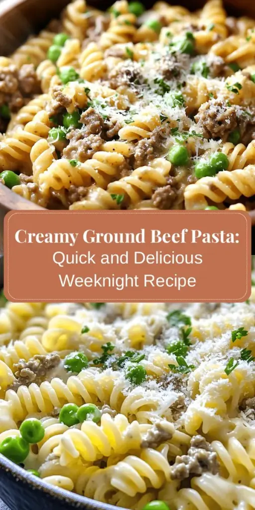 Discover the ultimate comfort food with this easy Stovetop Creamy Ground Beef Pasta! Perfect for busy weeknights or family gatherings, this flavorful dish combines savory ground beef, creamy sauce, and nutritious peas for a meal that satisfies everyone. With cooking tips, variations, and nutritional insights, you’ll learn to whip up this delightful recipe in no time. Enjoy a hearty and delicious dinner your whole family will love! #CreamyPasta #EasyRecipes #ComfortFood #FamilyDinner #GroundBeef #PastaRecipe #QuickMeals