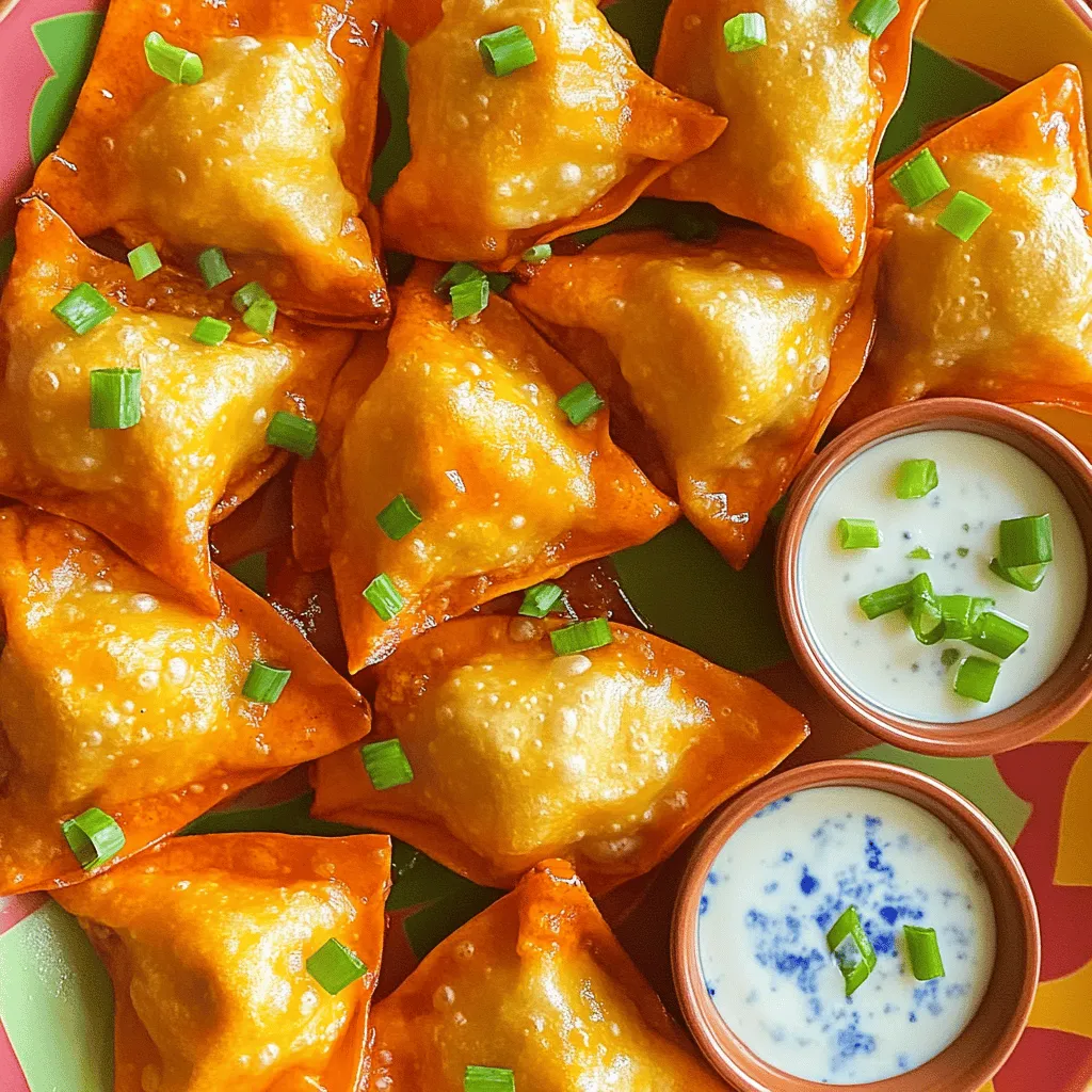 To make buffalo chicken wontons, you need a few key ingredients. The main star is cooked chicken. I like to use shredded rotisserie chicken for its flavor and ease. You will also need cream cheese. This adds richness and helps bind the filling.