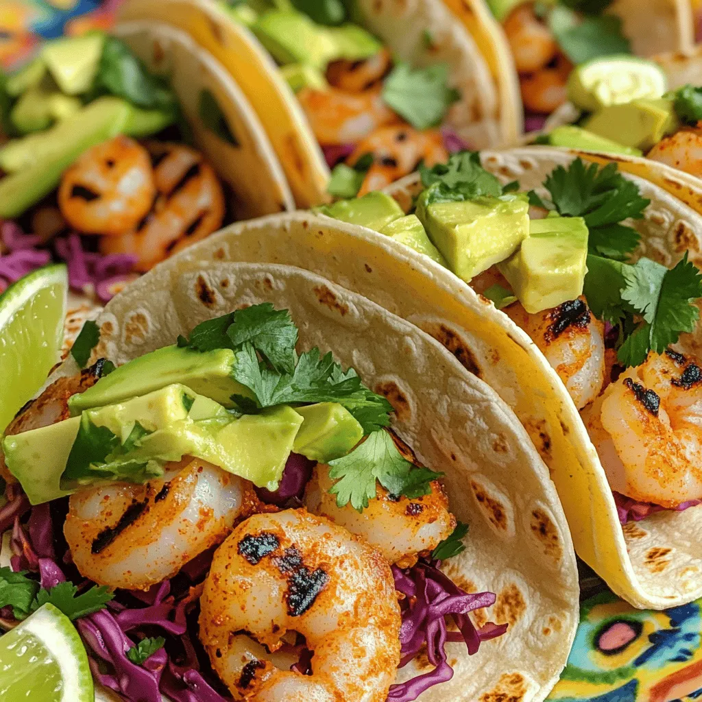 The key ingredients for Bobby Flay's shrimp tacos include fresh shrimp, spices, and toppings. Use one pound of large shrimp. Peel and devein them before cooking. The spices you need are smoked paprika, cumin, garlic powder, cayenne pepper, salt, and pepper. Olive oil helps the spices stick to the shrimp. You also need small corn tortillas, red cabbage, avocado, cilantro, and lime.