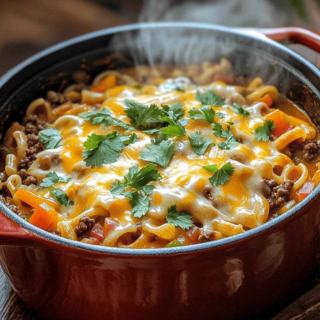 To make one-pot beef taco pasta, you need a few key ingredients. The main ingredients are one pound of ground beef, an onion, garlic, a bell pepper, taco seasoning, diced tomatoes, beef broth, pasta, corn, black beans, and cheese.