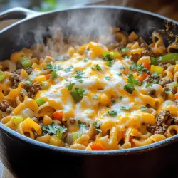 To make one-pot beef taco pasta, you need a few key ingredients. The main ingredients are one pound of ground beef, an onion, garlic, a bell pepper, taco seasoning, diced tomatoes, beef broth, pasta, corn, black beans, and cheese.