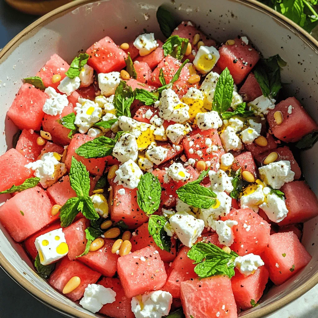 The best ingredients for watermelon salad make it fresh and tasty. A classic choice is watermelon and feta. The sweet watermelon pairs well with salty feta cheese. This combo adds flavor and texture to your dish.