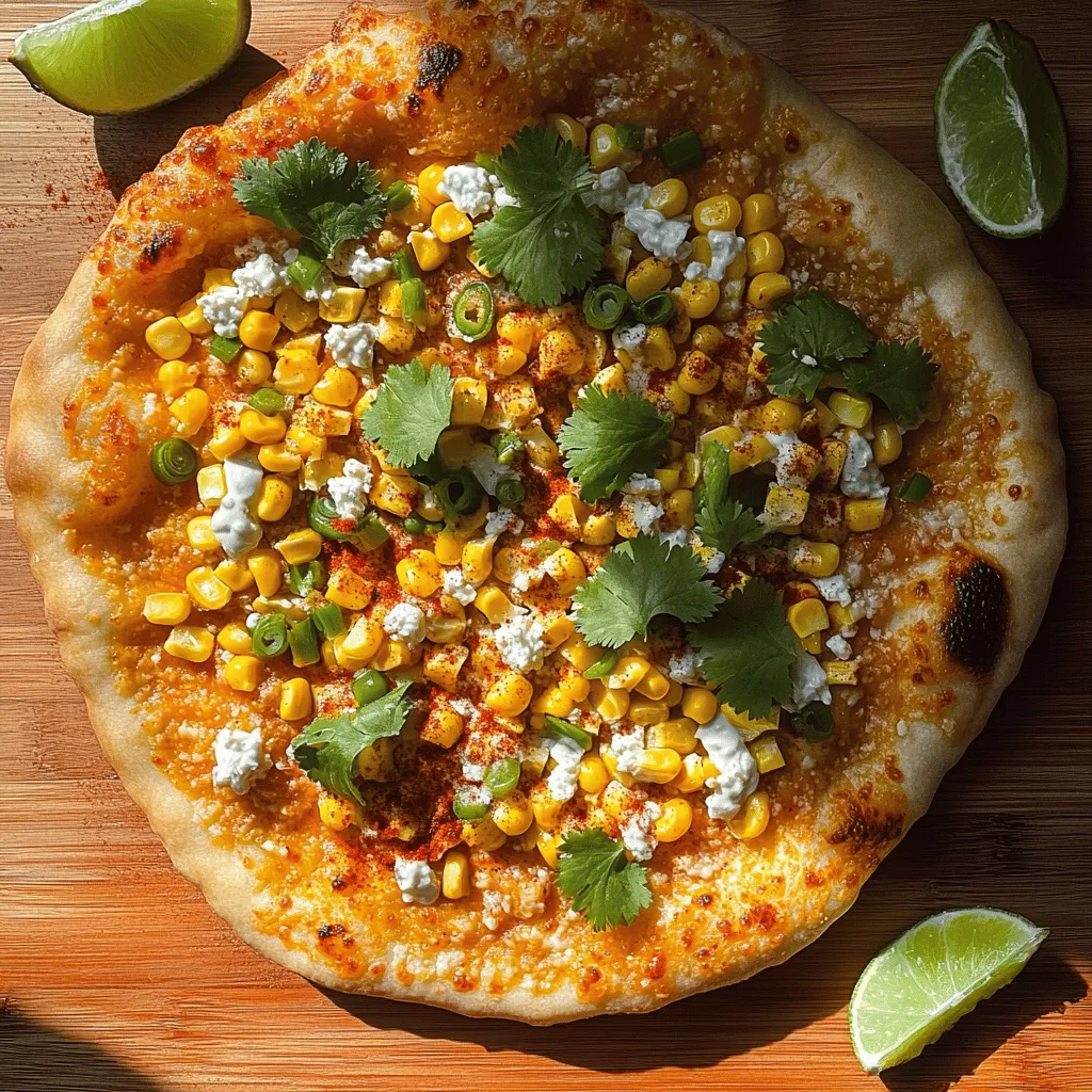 Esquites pizza blends classic pizza with the rich flavors of Mexican street food. This dish uses esquites, a popular corn snack, as its star topping. The corn is cooked, mixed with creamy ingredients, and baked on a crispy crust.