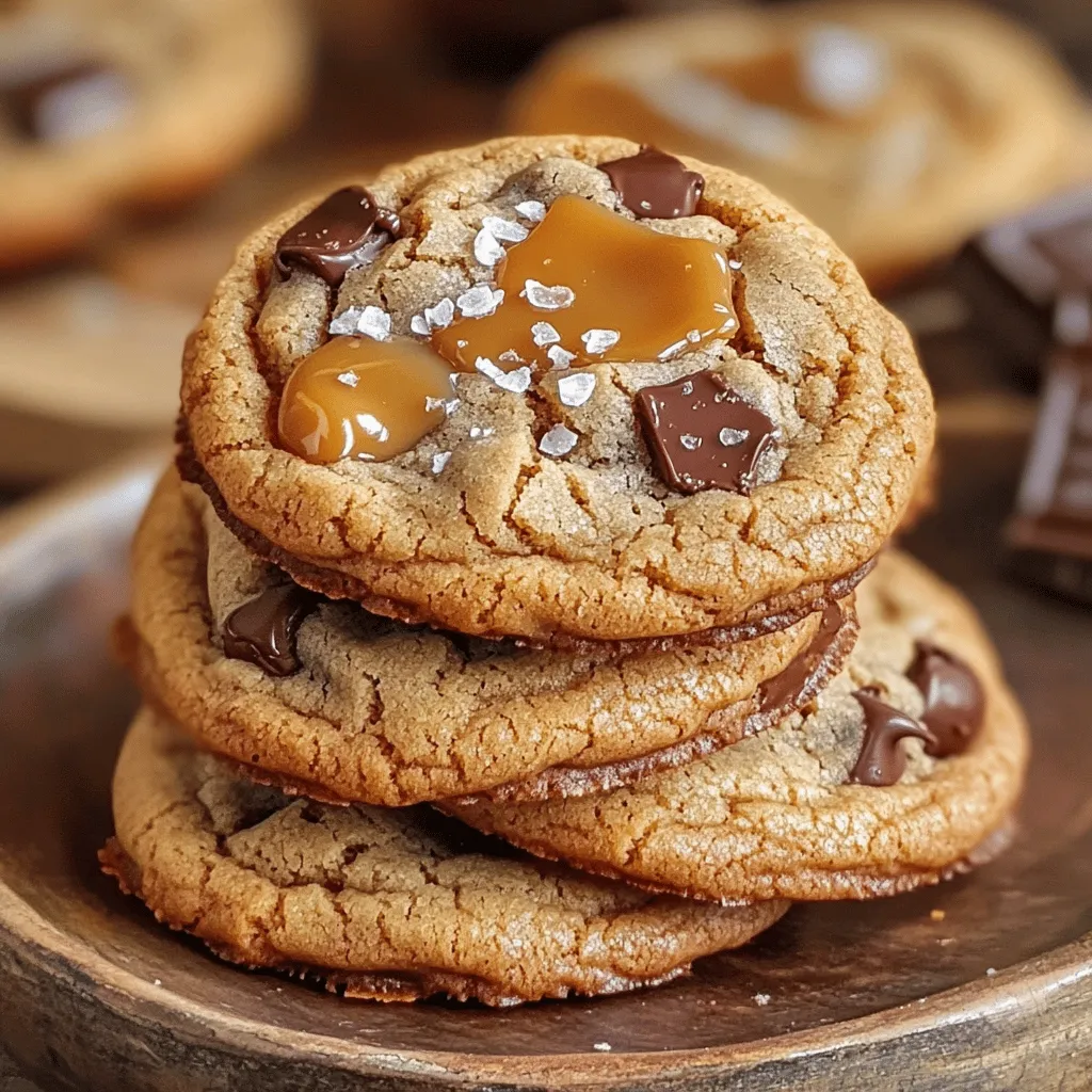 The chocolate salted caramel cookies recipe needs simple, easy-to-find items. You start with 1 cup of unsalted butter. The butter must be soft to mix well. Next, you need 1 cup of brown sugar and 1/2 cup of granulated sugar. These sugars give the cookies a lovely sweetness.