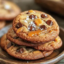 The chocolate salted caramel cookies recipe needs simple, easy-to-find items. You start with 1 cup of unsalted butter. The butter must be soft to mix well. Next, you need 1 cup of brown sugar and 1/2 cup of granulated sugar. These sugars give the cookies a lovely sweetness.