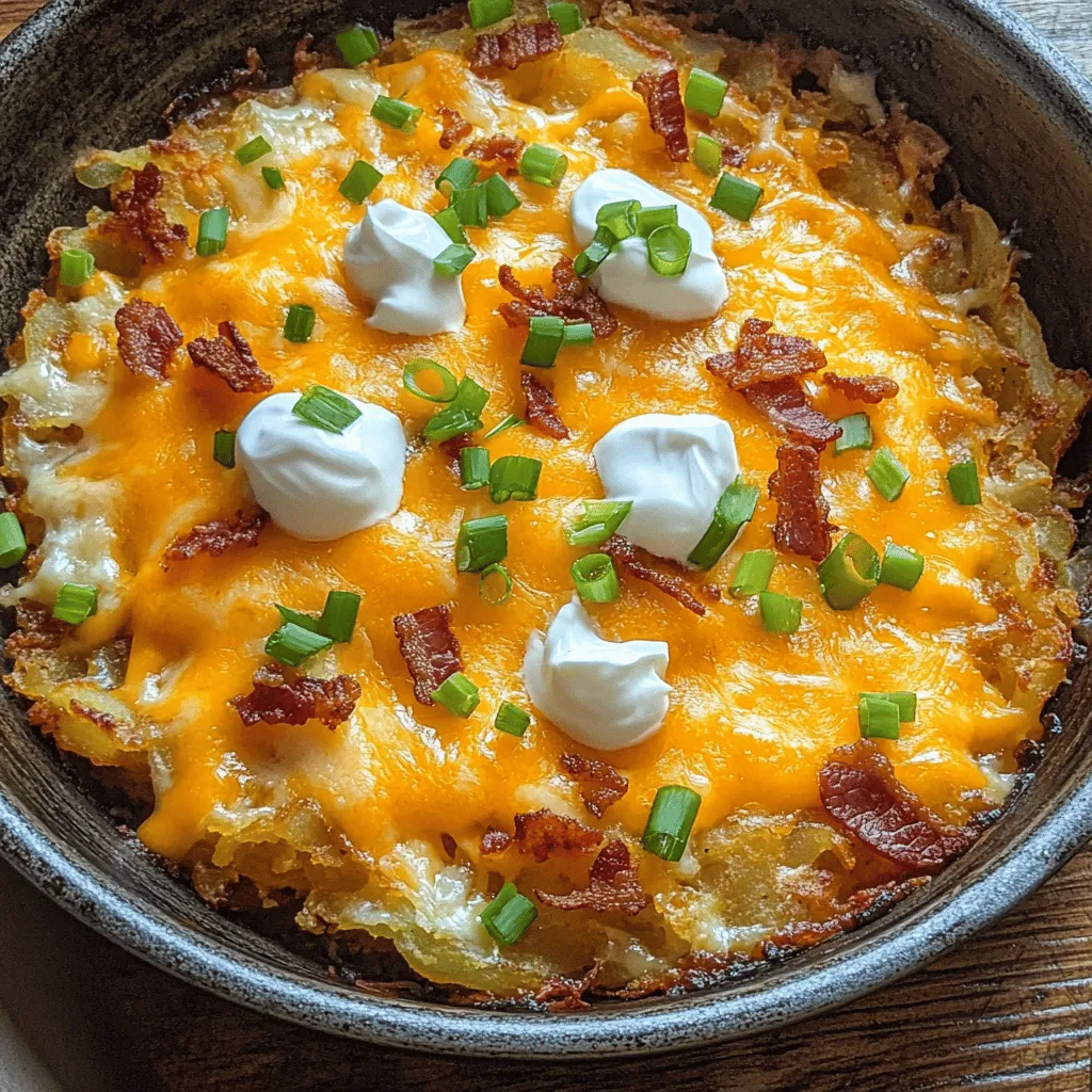 Loaded hash browns are a tasty twist on regular hash browns. They mix crispy potatoes with cheese, bacon, and other fun toppings. This blend makes them rich in flavor and texture. The layers of cheese and toppings add a new level of delight.