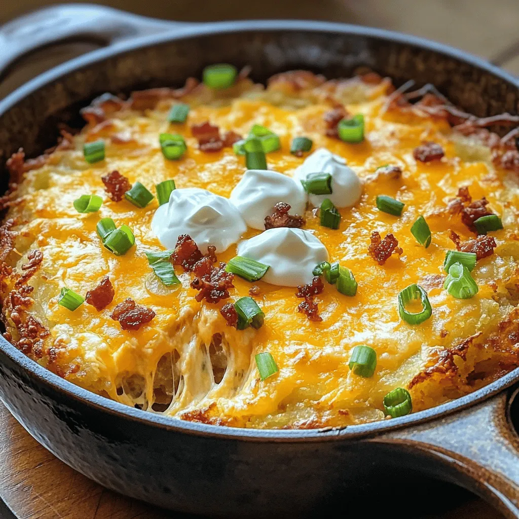 Loaded hash browns are a tasty twist on regular hash browns. They mix crispy potatoes with cheese, bacon, and other fun toppings. This blend makes them rich in flavor and texture. The layers of cheese and toppings add a new level of delight.